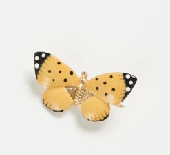 Fable England Enamel Butterfly Brooch Yellow