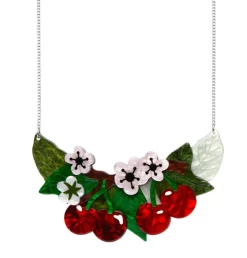 Erstwilder Botanical Fruit Blossoming Cherries Statement Necklace