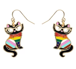 Erstwilder Pride And Joy Elissa The Rainbow Cat Enamel Drop Earrings