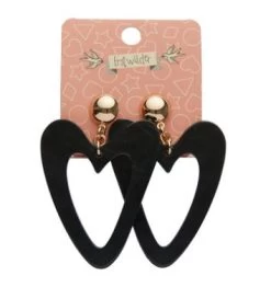 Erstwilder Pete Cromer Wildlife Textured Resin Heart Drop Earrings Black
