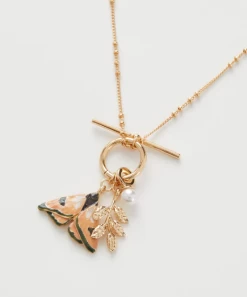 Fable England Enamel Moth And Leaf Charm Necklace